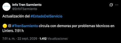 Información compartida en la cuenta del Tren Sarmiento sobre el funcionamiento