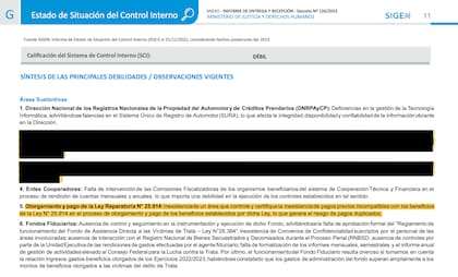 Informe de la Sigen respecto del Ministerio de Justicia