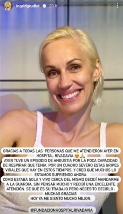 Ingrid Grudke reveló que terminó en la guardia del Hospital Rivadavia por un cuadro gripal (Foto: Instagram @ingridgrudke)