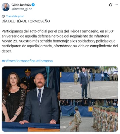 Insfrán compartió en sus redes sociales imágenes del encuentro con Villarruel (Fuente: @insfran_gildo)