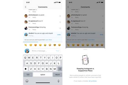 Instagram ahora analiza el contenido de un comentario buscando palabras agresivas, y recomendará al usuario modificarlas