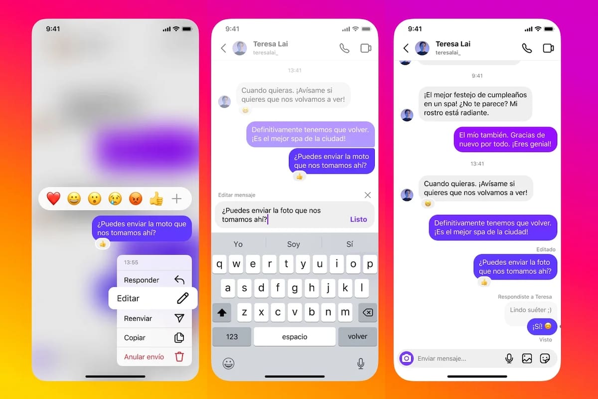 Instagram permitirá la edición de los mensajes privados en los 15 minutos siguientes al envío del chat