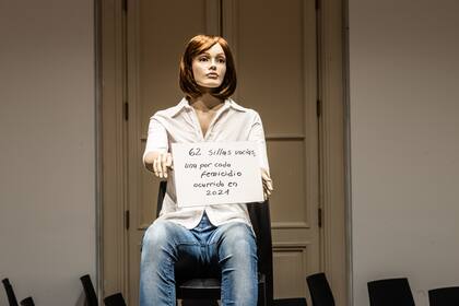 Instalación de Esther Ferrer en la muestra "Cuando cambia el mundo. Preguntas sobre arte y feminismos", en el CCK