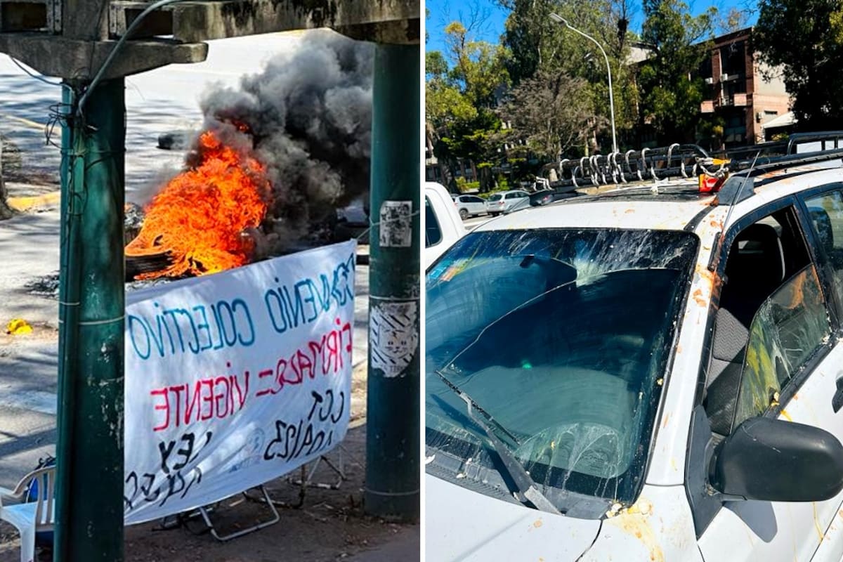 Integrantes del Sindicato de Municipales de Pinamar quemaron gomas y lanzaron huevos contra funcionarios a la salida del edificio del Honorable Concejo Deliberante