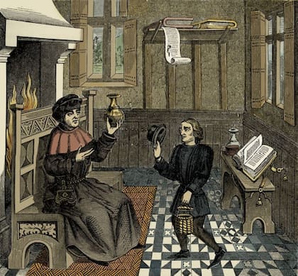 Interior de la casa de un médico, a partir de la reproducción de una miniatura de 'Epistre de Othea' de Christine de Pizan, manuscrito del siglo XV