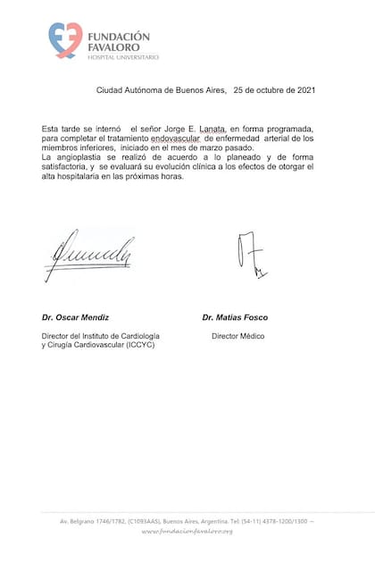 Internación de Jorge Lanata en la Fundación Favaloro
