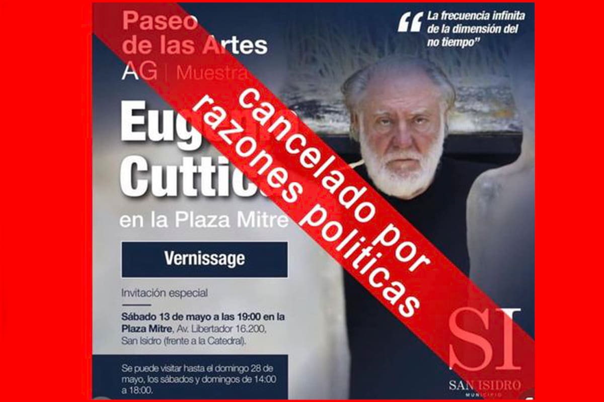 Intervención hecha por el artista al flyer de la Municipalidad de San Isidro que invitaba a la muestra de Eugenio Cuttica