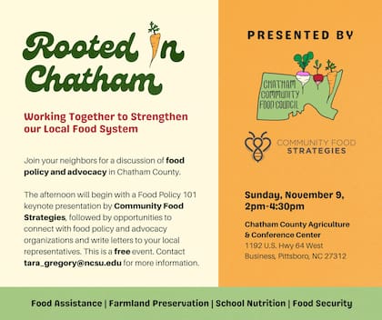 Invitación de CORA para los ciudadanos de Chatham (FB CORAFoodPantry)