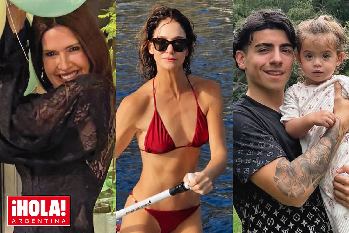 Isabel Macedo (51), Inés Rivero (51) y Benjamín (17) y Olivia (1), hijos del "Kun" Agüero