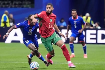 Ismael Saibari anotó el segundo gol marroquí en el triunfo sobre Haití (AP Photo/Mike Stewart)