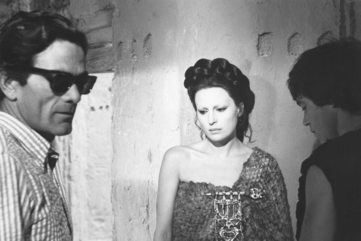 Italian director Pier Paolo Pasolini directs Italian actress Silvana Mangano and Italian actor Franco Citti on the set of the film “Oedipe roi” (Edipo re) directed by Pier Paolo Pasolini. (Photo by Arco Film/Somafis/Sunset Boulevard/Corbis via Getty Images)