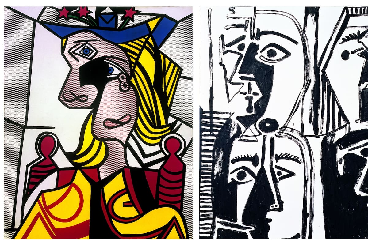 Izq.: Mujer con sombrero floreado (1963), de Roy Lichtenstein, es la versión pop de los retratos de Dora Maar realizados por Picasso. Der.: Dos décadas más tarde, en 1985, Andy Warhol creó Cabeza XII (después de Picasso)