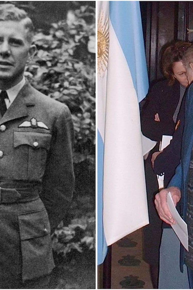Izquierda: Alexander Watt con su uniforme de la RAF. Derecha:en Londres luego de la misa católica que oficiaron la Royal Air Force y la Fuerza Aérea Argentina