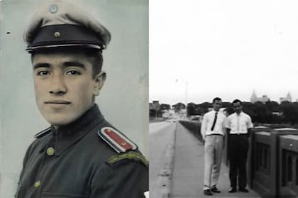 Izquierda: En tiempos de la escuela militar. Derecha: junto a su amigo mendocino que conoció en la embajada, caminando por Oklahoma City.