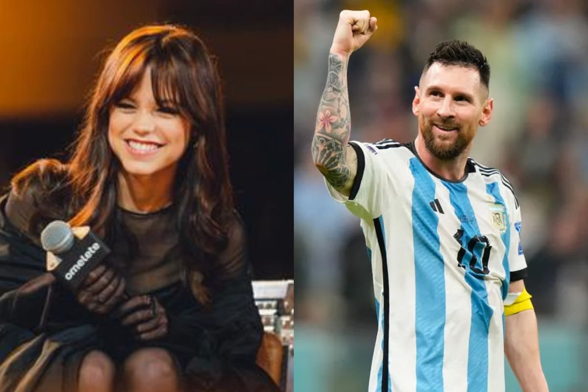 (Izquierda) Jenna Ortega durante la reciente Comic Con de Brasil (Derecha) Messi y Leandro Paredes después de derrotar a Países Bajos en Qatar 2022