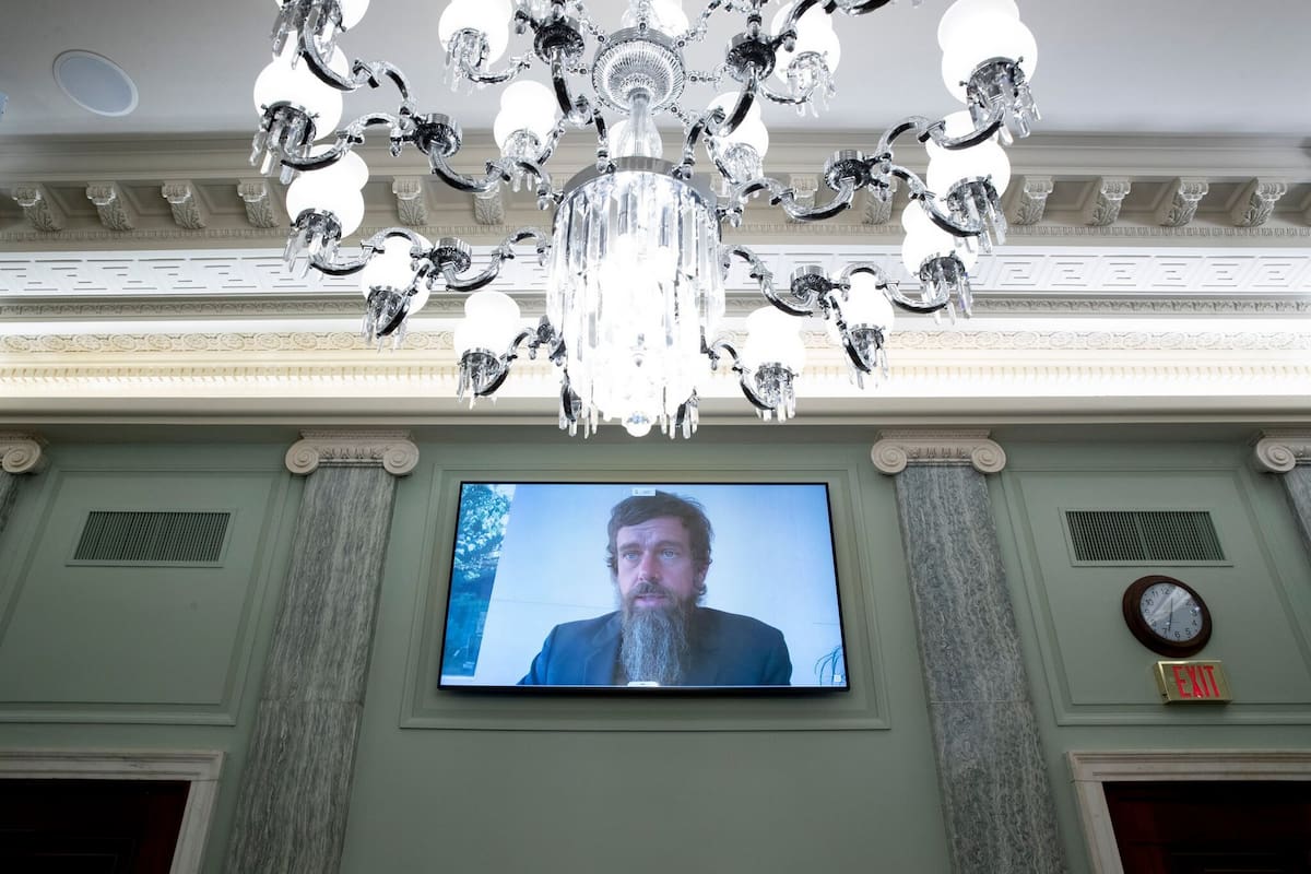 Jack Dorsey, director ejecutivo de Twitter, en su comparecencia a distancia ante el Senado en octubre