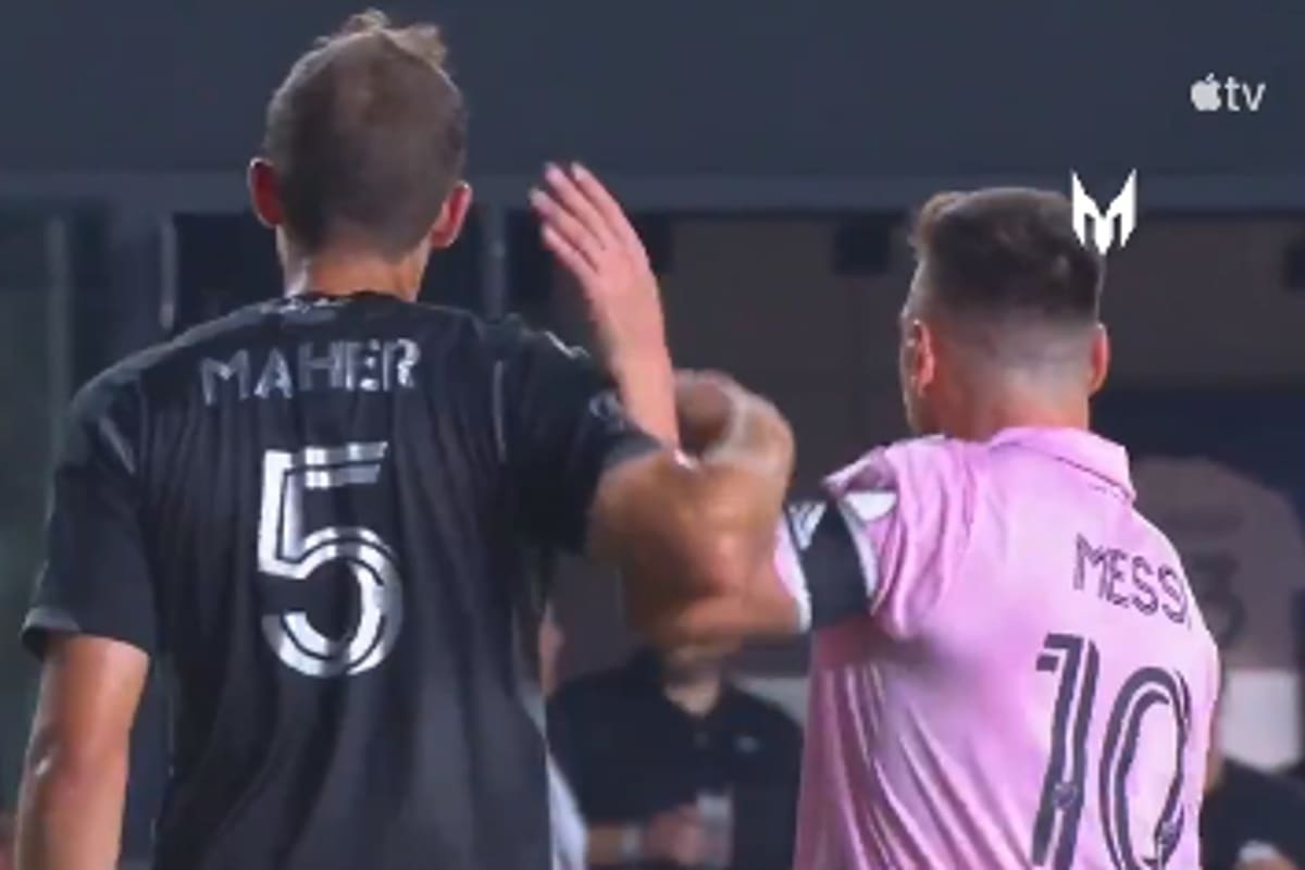 Jack Maher y Lionel Messi se cruzaron en la puerta del área, tras un encontronazo en el primer tiempo de Inter Miami vs. Nashville, por la MLS.