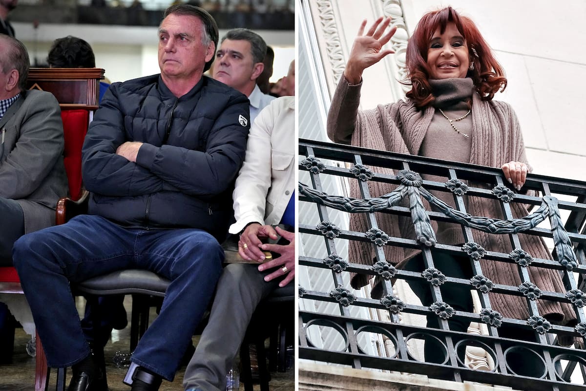 Jair Bolsonaro con su tobillera electrónica y Cristina Kirchner en el balcón de su residencia
