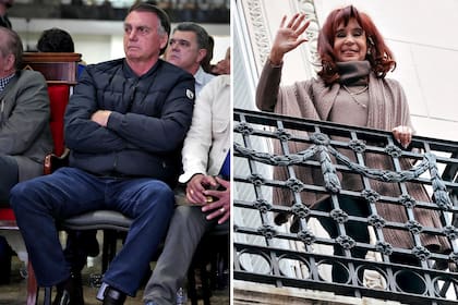 Jair Bolsonaro con su tobillera electrónica y Cristina Kirchner en el balcón de su residencia