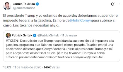 James Talarico apoyó a Donald Trump en la iniciativa para suspender los impuestos al combustible