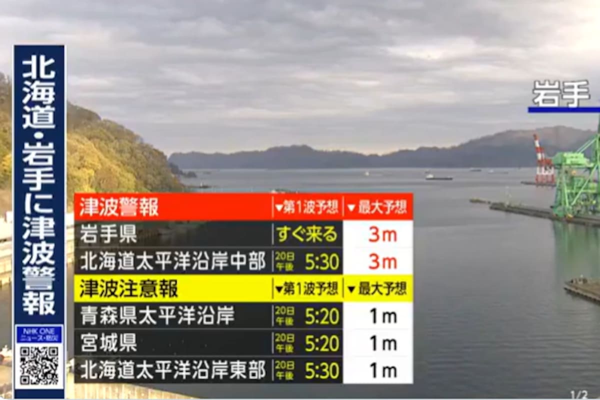 Japón emitió una alerta de tsunami para Iwate y la costa pacífica central de Hokkaido