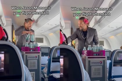 Jason Momoa sorprendió como asistente de vuelo en Hawaiian Airlines