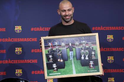 Javier Mascherano, homenajeado por Barcelona el 24 de febrero de 2018, el día que se despidió del club tras siete años y medio y 19 títulos. Abrir su Auditorium y regalarle ese momento: una distinción que el Barcelona hace en contadas ocasiones.