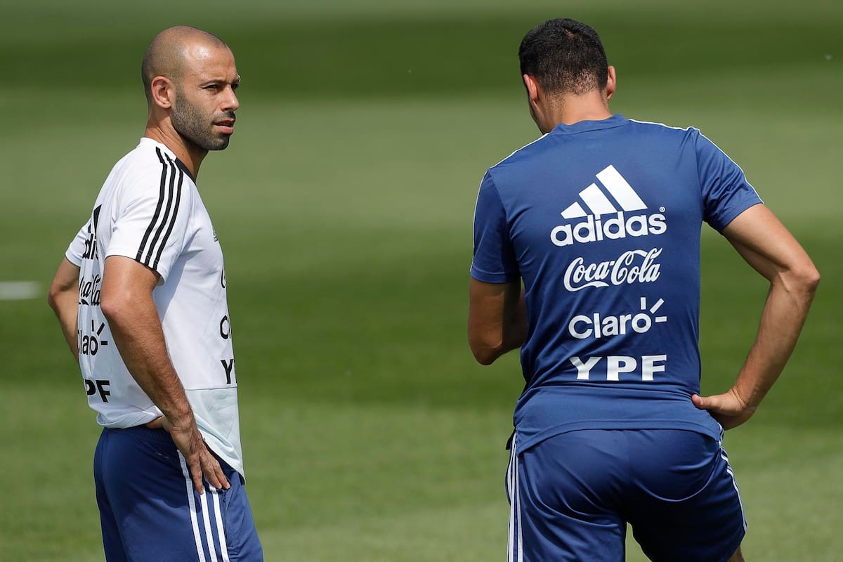 Javier Mascherano y Lionel Sacaloni en 2018 en Rusia