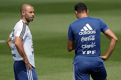 Javier Mascherano y Lionel Sacaloni en 2018 en Rusia