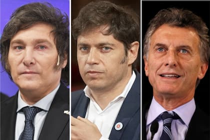 Javier Milei, Axel Kicillof y Mauricio Macri