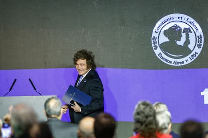 Javier Milei, ayer, en la Bolsa de Cereales de Buenos Aires