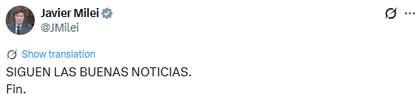 Javier Milei celebró el acuerdo entre la UE y el Mercosur (X: @JMilei)