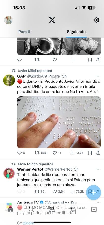 Javier Milei compartió un posteo de X burlándose de los críticos al proyecto de ley "ómnibus"