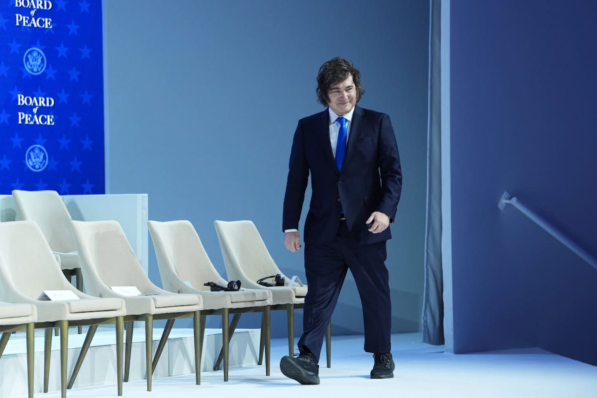Javier Milei, cuando asistió al Consejo de la Paz que lanzó Trump