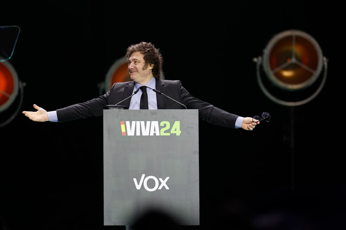 Javier Milei durante su intervención en la convención política de Vox. EFE/Rodrigo Jiménez