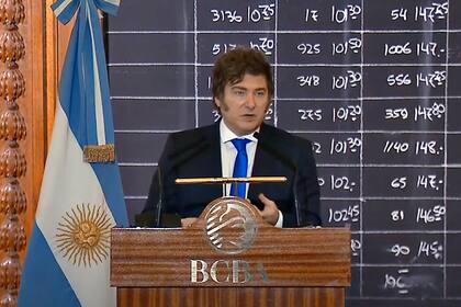 Javier Milei en la Bolsa de Comercio. El mercado revirtió este año la tendencia de 2024