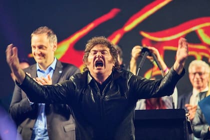 Javier Milei, en la celebración de la victoria en el búnker de La Libertad Avanza