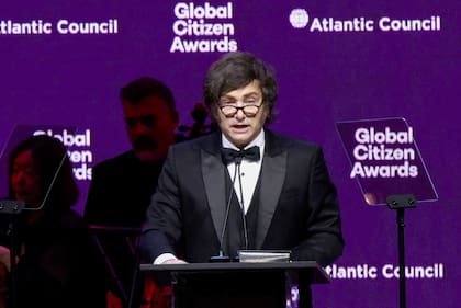 Javier Milei, en la gala del Atlantic Council, en Nueva York.