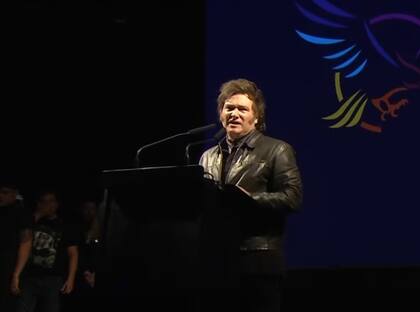 Javier Milei en Parque Lezama durante el acto de La Libertad Avanza