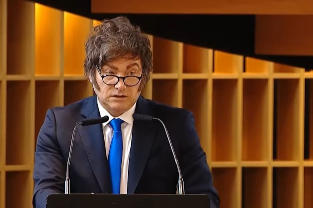 Javier Milei, en su presentación en el edificio de Corporación América, el miércoles 19