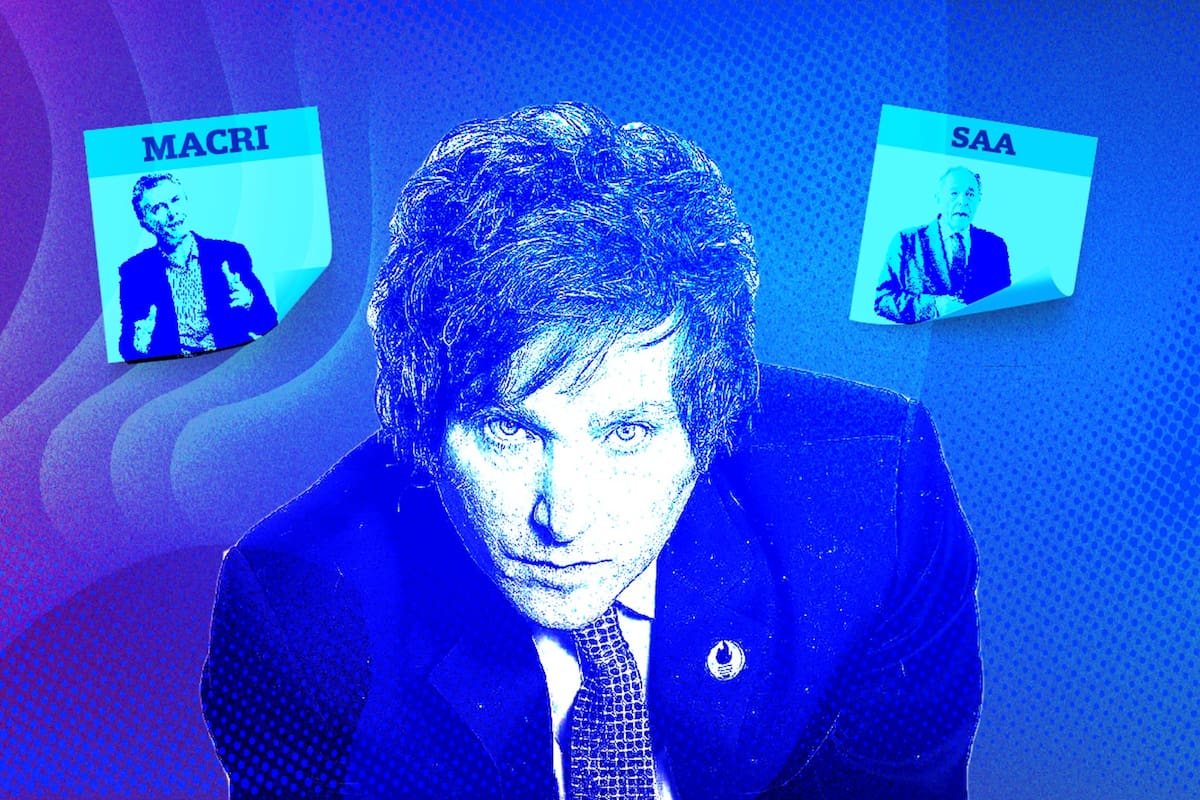 Javier Milei, entre Mauricio Macri y Adolfo Rodríguez Saá