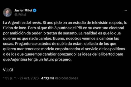 Javier Milei hizo su descargo en redes sociales (Captura X, exTwitter)