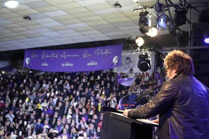 Javier Milei, la semana pasada, al encabezar un acto en La Plata