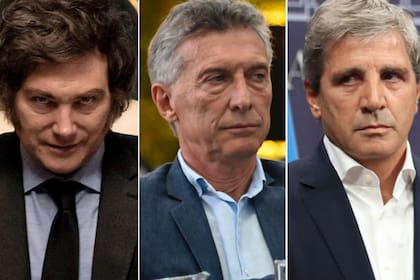 Javier Milei, Mauricio Macri y Luis Caputo