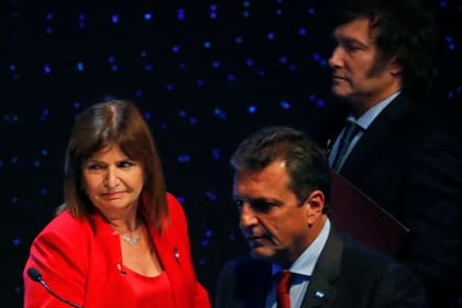 Javier Milei, Patricia Bullrich y Sergio Massa, los tres candidatos presidenciales con más chances de llegar al ballottage