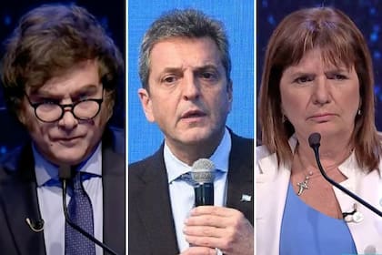 Javier Milei, Sergio Massa y Patricia Bullrich, los tres candidatos que pican en punta para la definición de las elecciones presidenciales