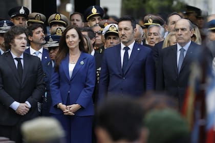 Javier Milei, Victoria Villarruel, Luis Petri y Guillermo Francos, en un homenaje a los héroes de Malvinas, el 2 de abril de 2024