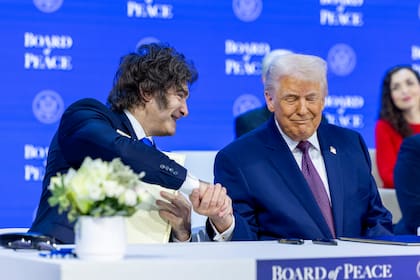 Javier Milei y Donald Trump, en la firma del lanzamiento del "Consejo de la Paz", en el Foro Económico Mundial de Davos.