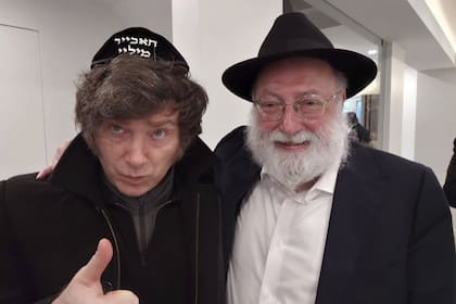 Javier Milei y el rabino Simon Jacobson, en su encuentro en Nueva York, el jueves pasado.