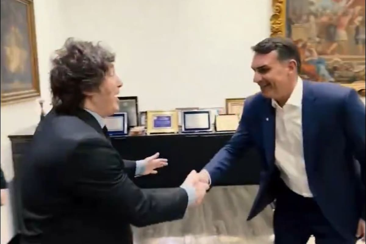Javier Milei y Flavio Bolsonaro en Brasil